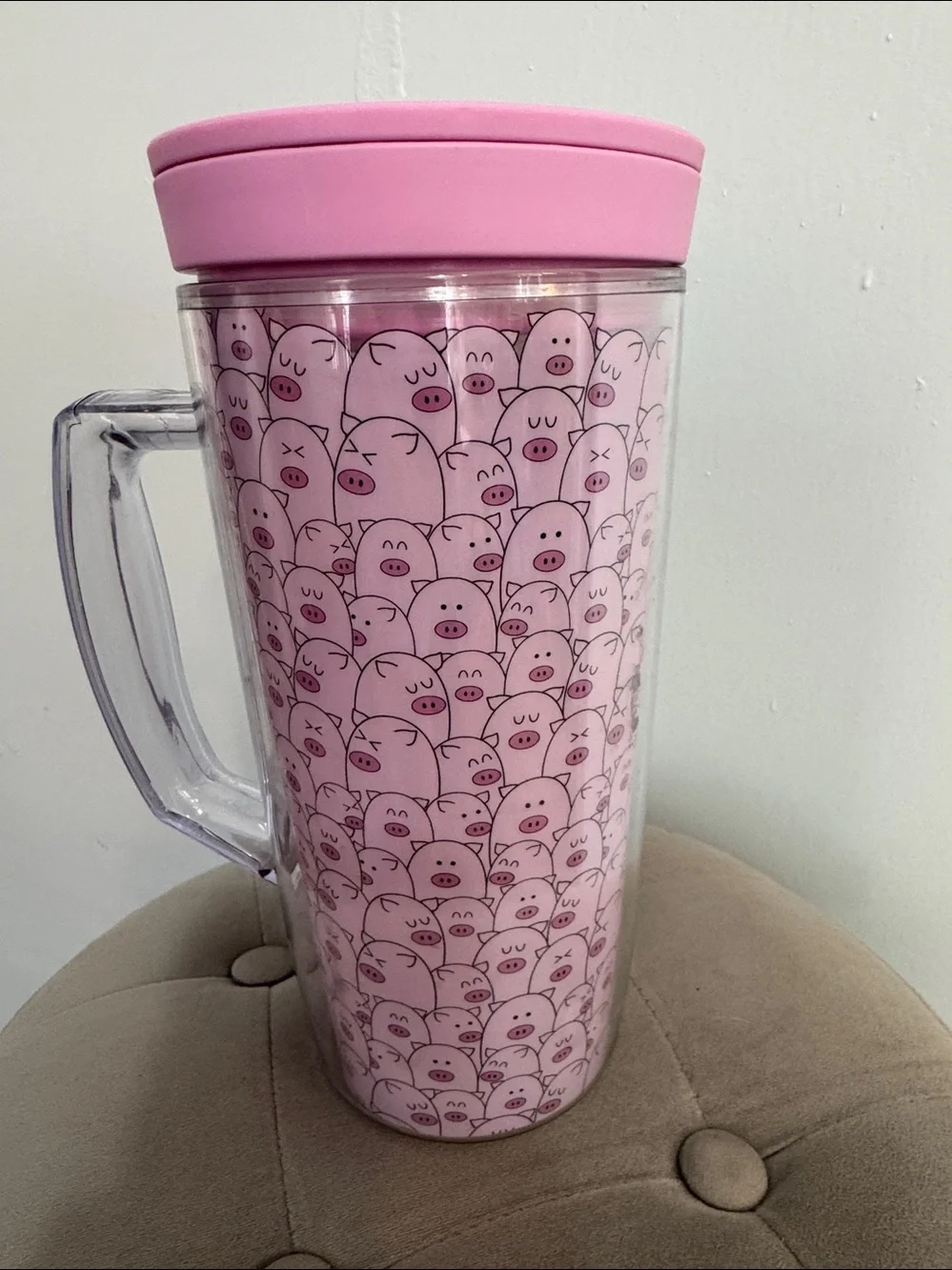 Pink Pig Pattern Travel Tumbler with Lid